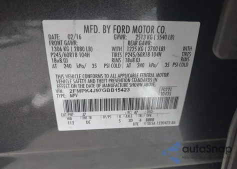 2016 Ford Edge Sel z USA, uszkodzony, nr VIN 2FMPK4J97GBB15423